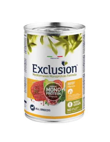 Exclusion cane linea mediterraneo - adulto monoproteico manzo 400 gr.